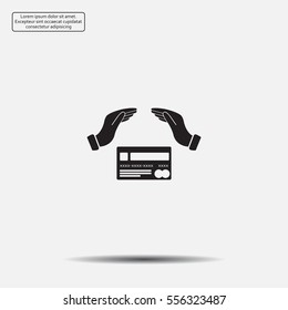 plastic card in hand, web icon. vector design