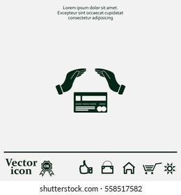 plastic card in hand, web icon. vector design