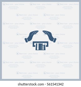 plastic card in hand, web icon. vector design