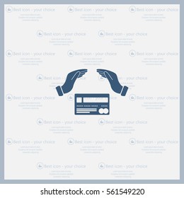plastic card in hand, web icon. vector design