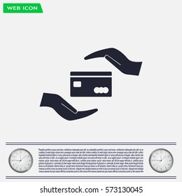 plastic card in hand, web icon. vector design