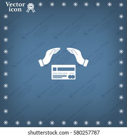 plastic card in hand, web icon. vector design