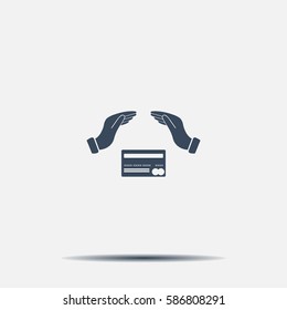 plastic card in hand, web icon. vector design