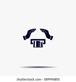 plastic card in hand, web icon. vector design