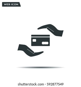 plastic card in hand, web icon. vector design