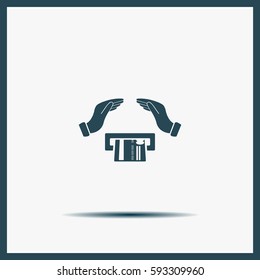 plastic card in hand, web icon. vector design