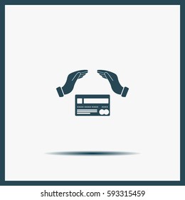 plastic card in hand, web icon. vector design