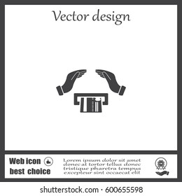 plastic card in hand, web icon. vector design
