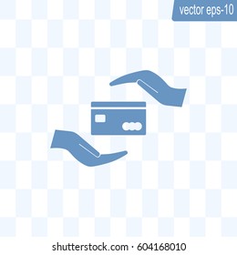 plastic card in hand, web icon. vector design