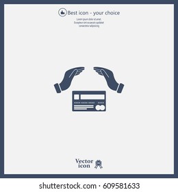 plastic card in hand, web icon. vector design