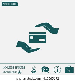 plastic card in hand, web icon. vector design