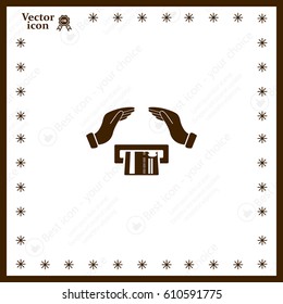 plastic card in hand, web icon. vector design