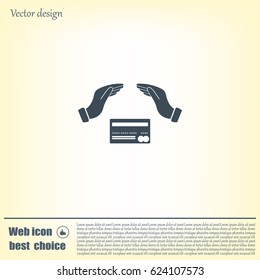 plastic card in hand, web icon. vector design