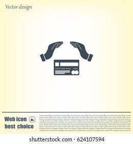plastic card in hand, web icon. vector design
