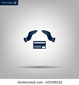 plastic card in hand, web icon. vector design