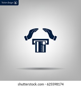 plastic card in hand, web icon. vector design