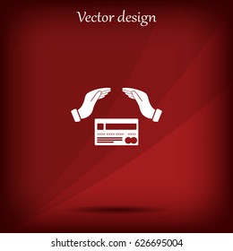 plastic card in hand, web icon. vector design