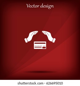 plastic card in hand, web icon. vector design