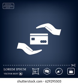 plastic card in hand, web icon. vector design