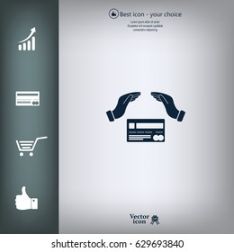 plastic card in hand, web icon. vector design