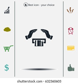 plastic card in hand, web icon. vector design