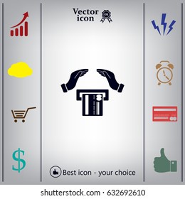 plastic card in hand, web icon. vector design