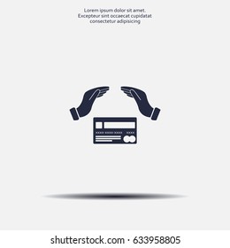 plastic card in hand, web icon. vector design