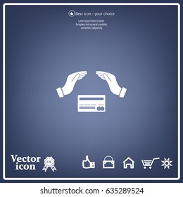 plastic card in hand, web icon. vector design