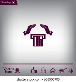 plastic card in hand, web icon. vector design