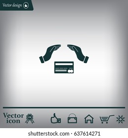 plastic card in hand, web icon. vector design