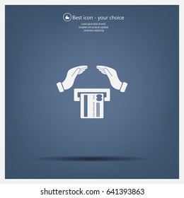 plastic card in hand, web icon. vector design