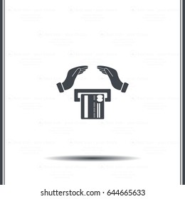 plastic card in hand, web icon. vector design