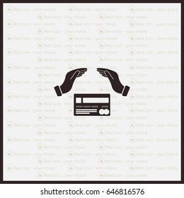 plastic card in hand, web icon. vector design