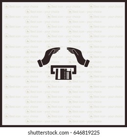 plastic card in hand, web icon. vector design