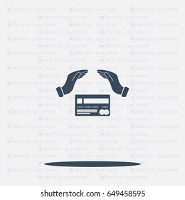 plastic card in hand, web icon. vector design
