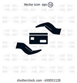 plastic card in hand, web icon. vector design
