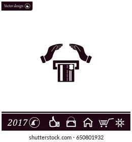 plastic card in hand, web icon. vector design