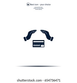 plastic card in hand, web icon. vector design