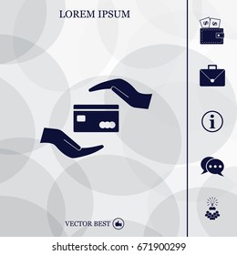 plastic card in hand, web icon. vector design