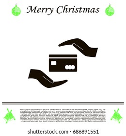 plastic card in hand, web icon. vector design