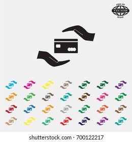 plastic card in hand, web icon. vector design