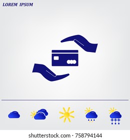 plastic card in hand, web icon. vector design