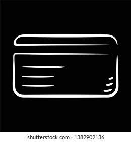 Plastic card hand-drawn in white outline on a black background. Stock vector illustration. Settings. Icon. Sketch. Symbol.