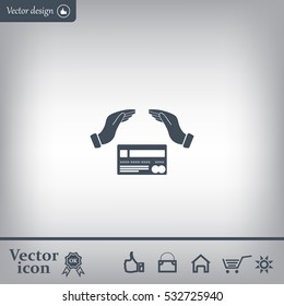 plastic card and hands, web icon. vector design