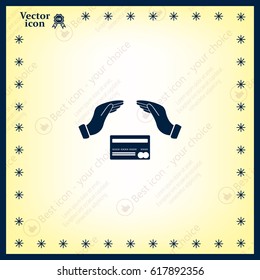 plastic card in hands, web icon. vector design
