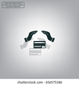 plastic card in hands, web icon. vector design