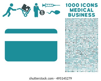 Plastic Card icon with 1000 medical commerce soft blue vector pictograms. Set style is flat bicolor symbols, white background.
