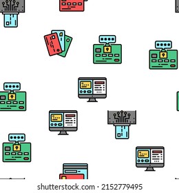 Plastic Card Payment Vector Seamless Pattern Thin Line Illustration