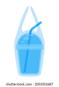 plastic carry bag with tumbler plastic cup, waste plastic, vector