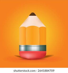 Plastic cartoon of 3d pencil vector illustration for education, banner, post card